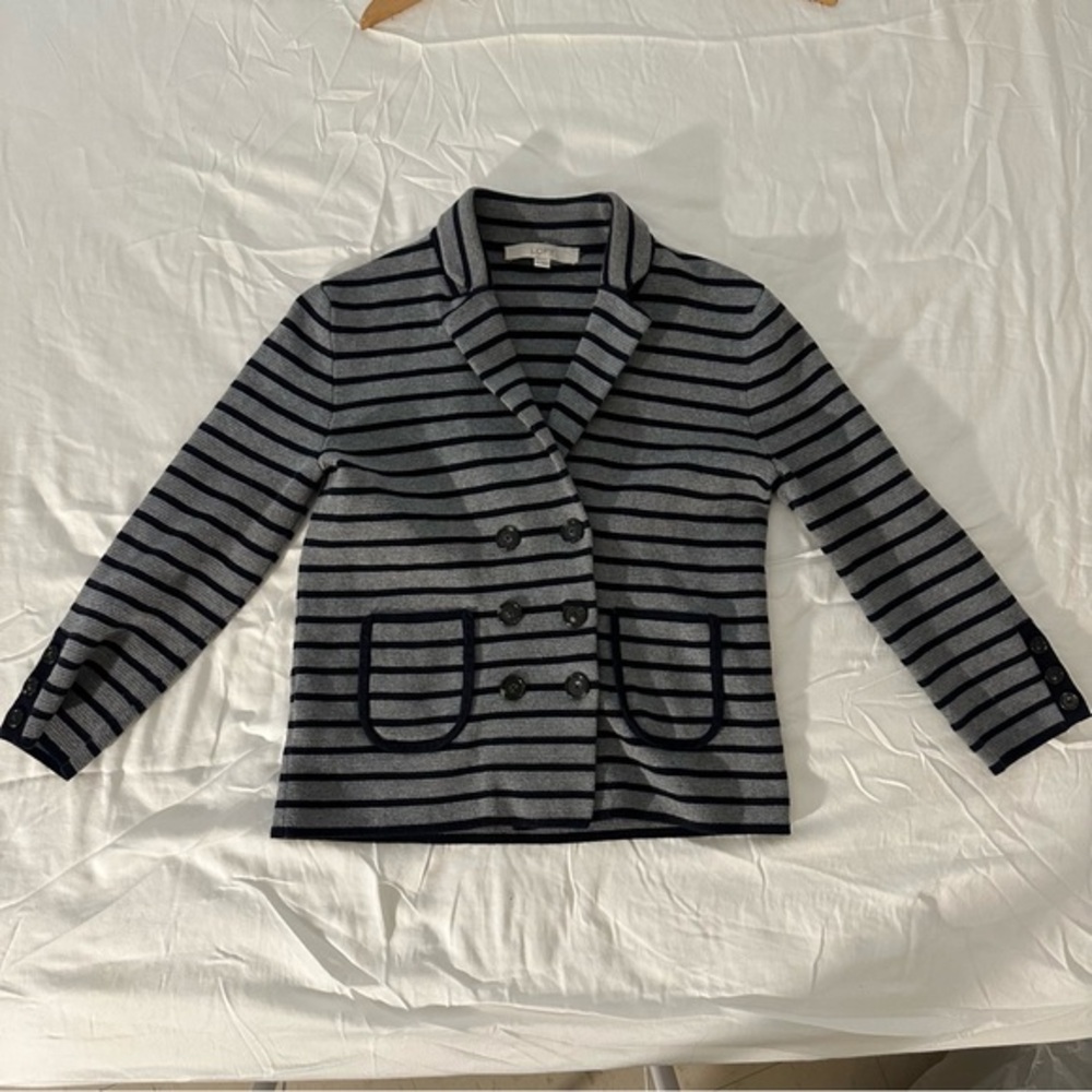 LOFT Black and Grey Striped Mid weight Sweater - size S